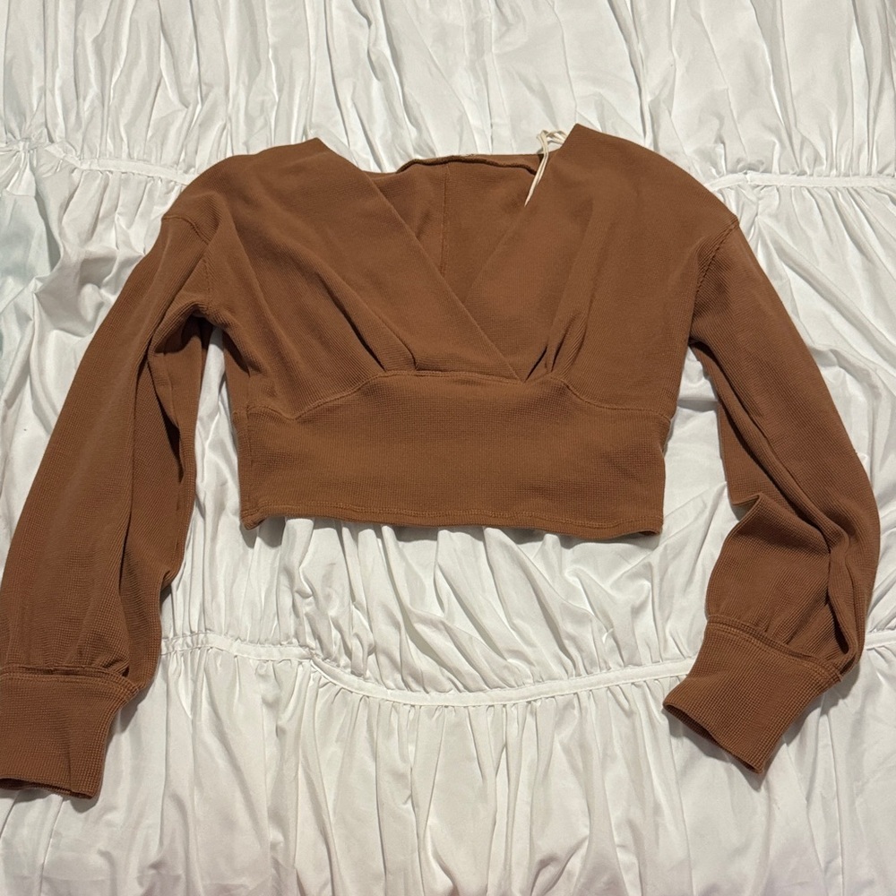 Mustard Seed medium women’s Brown Long Sleeve Crop Top fitted